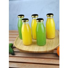 Qualitev 5 Adet Cam Şişe Meyve Suyu Ayran Detoks Şişesi 250 ml Gold Metal Kapaklı Şişe
