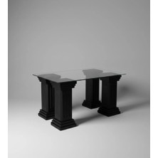 Lamazif Antik Sütun Ayaklı Cam Orta Sehpa 90X70 cm – 7mm Temperli Cam Üst Tabla, Siyah Kolon Tasarım