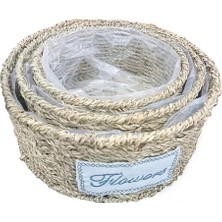 Yuvarlak Doğal Hasır Saksı Seti - 3'lü Veralya Tech