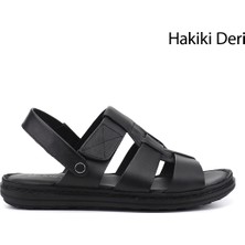 Gönderi(r) Erkek Siyah  Hakiki Deri Comfort Sandalet