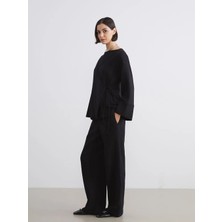 LC Waikiki Lcw Vision Siyah Beli Lastikli Dokulu Müslin Kadın Pantolon