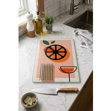 Zevahir Mobilya Dekorasyon Cam Kesme Tahtası Kaymaz Tabanlı Portakal Temalı