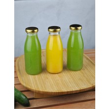 Qualitev 3 Adet Cam Şişe Meyve Suyu Ayran Detoks Şişesi 250 ml Gold Metal Kapaklı Şişe