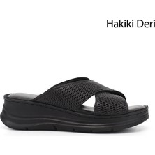 Gönderi(r) Kadın Siyah  Dolgu Taban Hakiki Deri Terlik