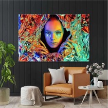Şehzat Renkli Neon Renklerin Içinden Çıkan Kadın Kanvas Tablo AR030242