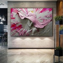Şehzat Pembe Şapkalı Mermer Kadın Dekor Modern Sanat Kanvas Tablo AR030215