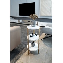 Beyaz 3 Raflı Yuvarlak Ahşap Sehpa / Çok Amaçlı Kullanım / Yüksek Kalite, Şık Tasarım