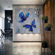 Şehzat Altın Kanatlı Uçan Mavi Kelebekler Hayvan Doğa Dekor Kanvas Tablo AR030226