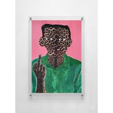 Lamazif Leopar Desenli Modern Sanat Pleksi Cam Duvar Tablosu | Cesur Figüratif Pop Art Dekor