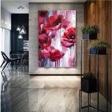 Şehzat Kırmızı Gelincik Çiçeği Fırça Izleri Kanvas Tablo AR030210