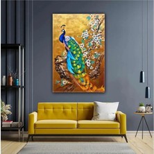 Şehzat Yağlı Boya Efektli Tavus Kuşu Gold Kiraz Ağacı Kanvas Tablo AR030224