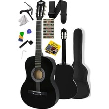 Calperia Siyah Klasik Gitar 4/4 Yetişkin Boy, Sap Ayarlı Set