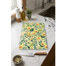 Zevahir Mobilya Dekorasyon Cam Kesme Tahtası Kaymaz Tabanlı Kivi ve Avokado Temalı