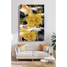 Şehzat Tekli Dikey Kanvas Dekoratif Duvar Tablosu Soyut Geometrik Gold Efekt Hayvanlar Ağaçlar