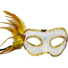 Altın Yandan Tüylü Pul Payet Parti Maskesi Veralya Tech