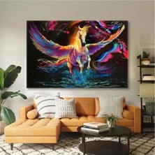 Şehzat Neon Renkler Kanatlı Uçan At Asil Pegasus Mistik Kanvas Tablo AR030240