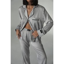 Coccolarsi Sogni Lineari Saten Uzun Pijama Takımı LDK07