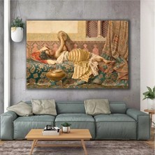Şehzat Francesco Ballesio Yatakta Uzanmış Tef Çalan Kadın Oryantelizm Dekor Kanvas Tablo AR030217