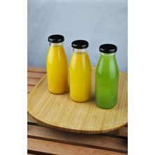 Qualitev 3 Adet Cam Şişe Meyve Suyu Ayran Detoks Şişesi 250 ml Siyah Metal Kapaklı Şişe