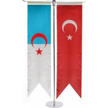 Özel Flama Bayrak Suriye Türkmen Bayrağı Çiftli T Model Masa Bayrağı  Çift Taraflı Saten