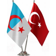 Özel Flama Bayrak Suriye Türkmen Bayrağı Çiftli  Model Masa Bayrağı  Çift Tarafflı Saten