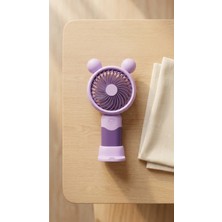 Porlisma Mini El Fanı Ayıcık Figürlü Mor Kompakt Tasarımlı, USB Şarjlı Güçlü Taşınabilir Vantilatör FAN-PL130