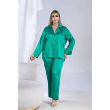 Coccolarsi Nobiltà Segreta Zümrüt Yeşili Saten Uzun Pijama Takımı (Büyük Beden)