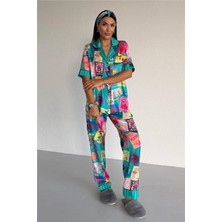 Coccolarsi Mondo Allegro Saten Kısa Kol Pantolon Pijama Takımı MA5818