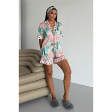 Coccolarsi Viaggio Creativo Saten Kısa Pijama Takımı VCN2305