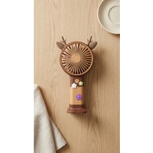 Porlisma Mini El Fanı Geyik Figürlü Kahve Kompakt Tasarımlı,usb Şarjlı Güçlü Taşınabilir Vantilatör FAN-PL125
