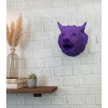 General Mor Renk 3D Kurt Başı Duvar Dekoru Asılabilir Maskot Heykel 25X19 cm