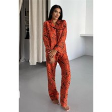 Coccolarsi Eleganza Selvaggia Turuncu Uzun Pijama Takımı