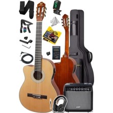 Calperia Profesyonel Masif Ağaç Elektro Klasik Gitar Seti