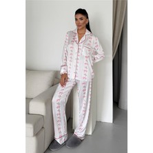 Coccolarsi Fiocco Rosa Saten Uzun Pijama Takımı