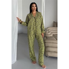 Coccolarsi Leopar Selvaggio Sarı Uzun Pijama Takımı