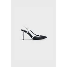 Love My Body Deri Arkası Açık Ayakkabı Siyah-Beyaz 103L9858000