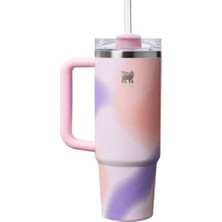 Calperia Pipetli Termos Bardak, 0.89 Litre Kapasite, Pembe Desenli