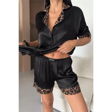 Coccolarsi Felino Perfetto Siyah Floş Saten Kısa Pijama Takımı