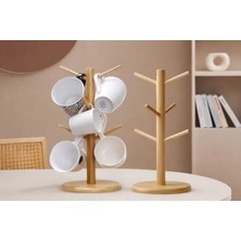 Calperia 6'lı Seramik Kupa Seti ve Bambu Kupa Askılığı