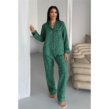 Coccolarsi Leopar Selvaggio Yeşil Uzun Pijama Takımı