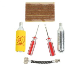 Güçlü Bisiklet Motosiklet Acil Lastik Tamir Kiti 16 Gram Çift Karbondioksit Tüplü + 10 Ince Fitil + Delici ve Tığ Aparatlı