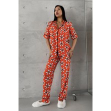 Coccolarsi L'ınnocenza Margherita Turuncu Viskon Kısa Kol Pantolon Pijama Takımı