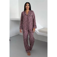 Coccolarsi Leopar Selvaggio Pudra Pembesi Uzun Pijama Takımı