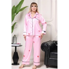 Coccolarsi Incanto Rosa Saten Uzun Pijama Takımı (Geniş Beden Aralığı)