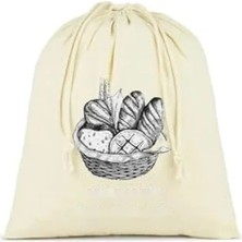 Calperia Pamuk Bez Ekmek Torbası - 40X40 Cm, Krem Rengi, Büzgülü