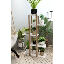 AVC Trade Beyaz Ahşap 5 Katlı Köşe Sehpa & Çiçeklik - Modern Aksesuar Standı