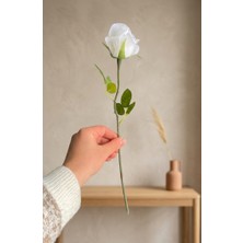 Yasima 1 Adet Islak Dokulu Yapay Tek Dal 40 cm Beyaz Gül Dekoratif ve Özel Gün Çiçeği