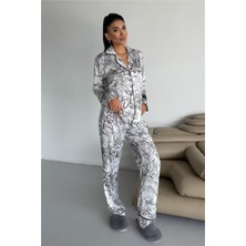 Coccolarsi Bosco Ombrato Saten Uzun Pijama Takımı