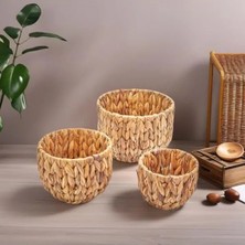 Calperia 3'lü El Yapımı Doğal Hasır Saksı Seti