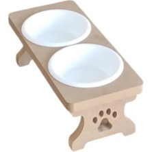 Calperia Ahşap Demonte Kedi Mama ve Su Kabı - 2 Plastik Taslı